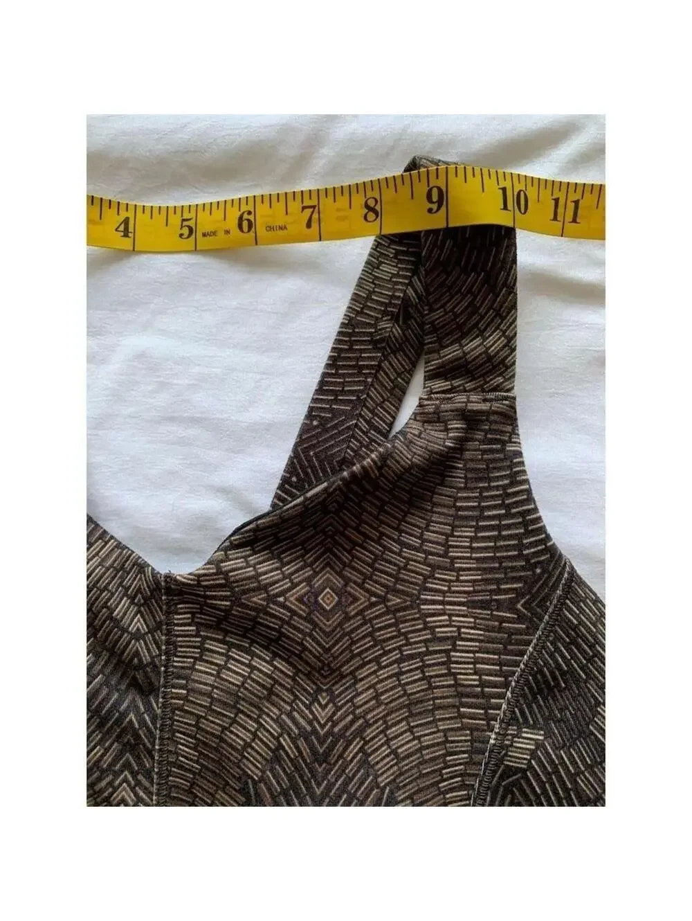 Geometric Mosaic Print Open Back Pleated Mini Dress Brown Black Sleeveless - Picture 3 of 12